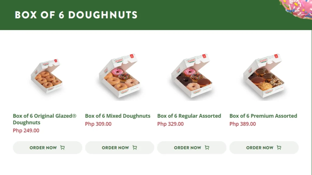 KRISPY KREME BOX OF 6 DOUGHNUTS PRICES- philippinesmenu.webp