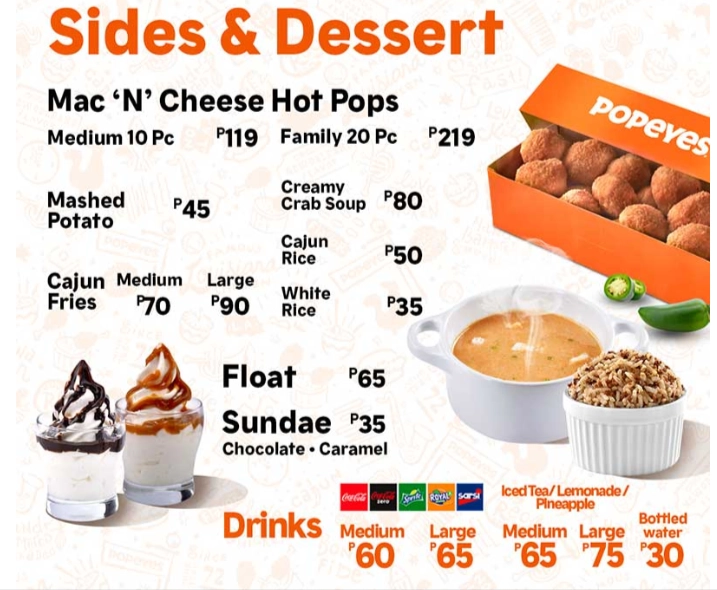 POPEYES DESSERTS & DRINKS PRICES-philippinesmenu.