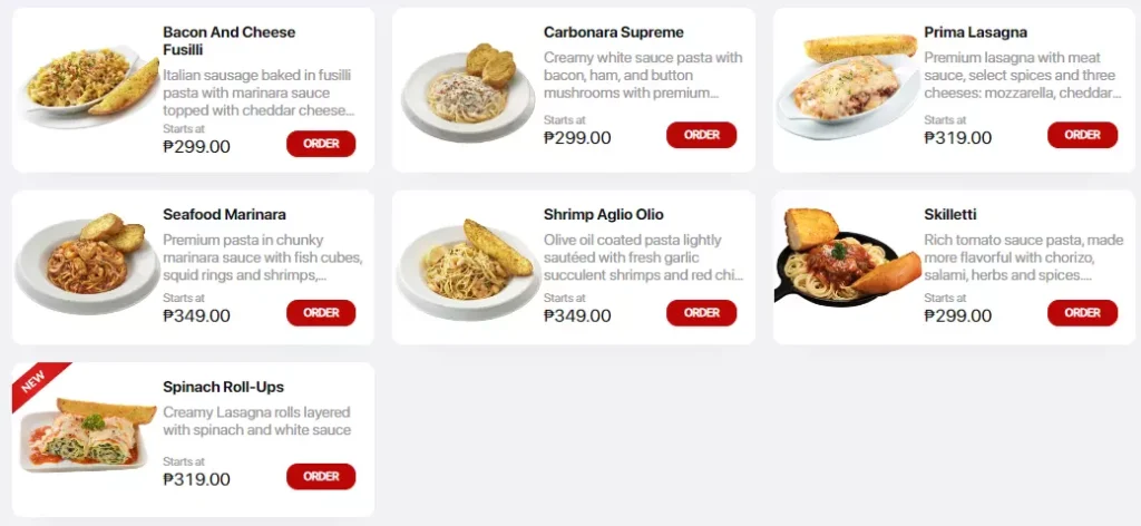 SHAKEY’S PASTA MENU PRICES