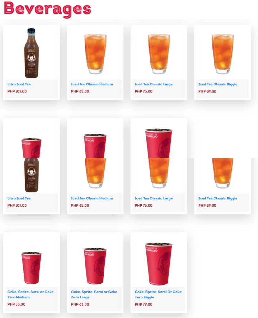 WENDY’S BEVERAGES PRICES-philippinesmenu.