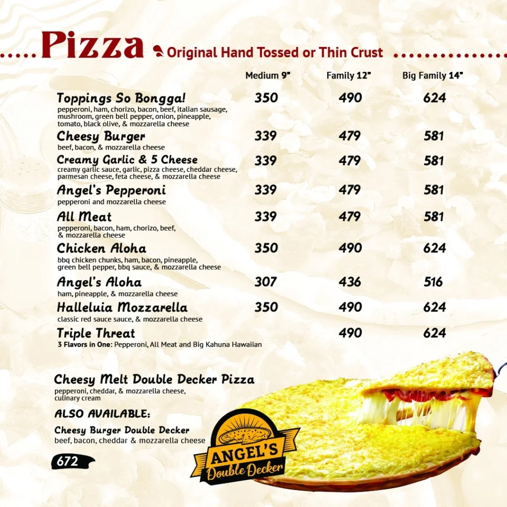 ANGEL’S PIZZA MENU PICTURES.