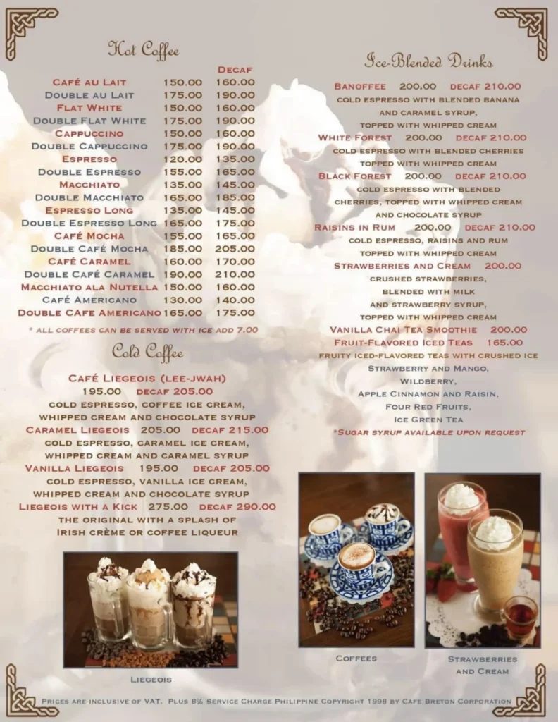 CAFE BRETON ICED BLENDED DRINKS PRICES