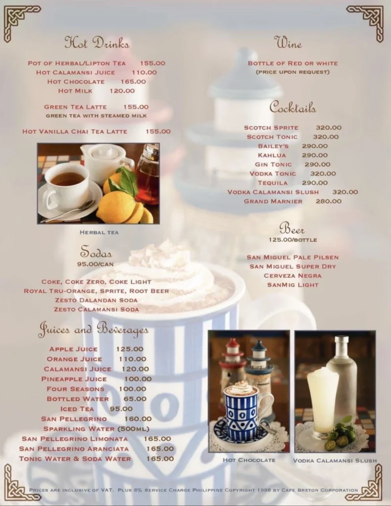 CAFE BRETON JUICE & BEVERAGES MENU PRICES
