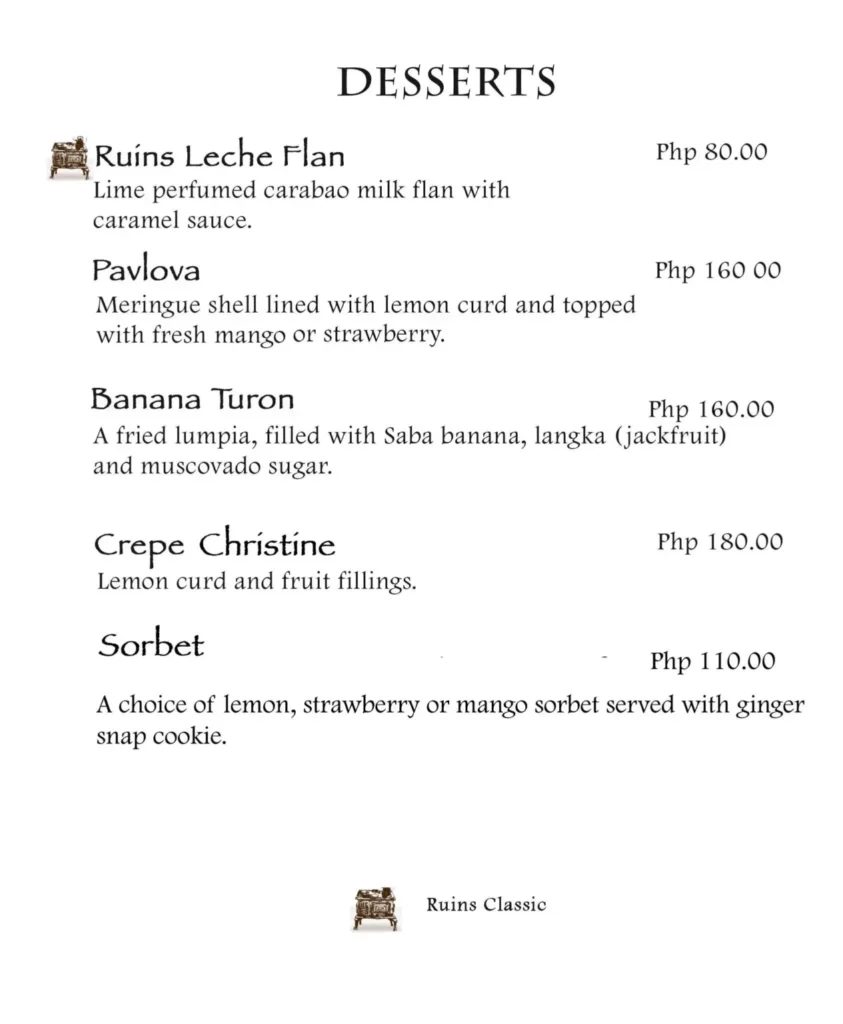 CAFE BY THE RUINS DESSERTS PRICES