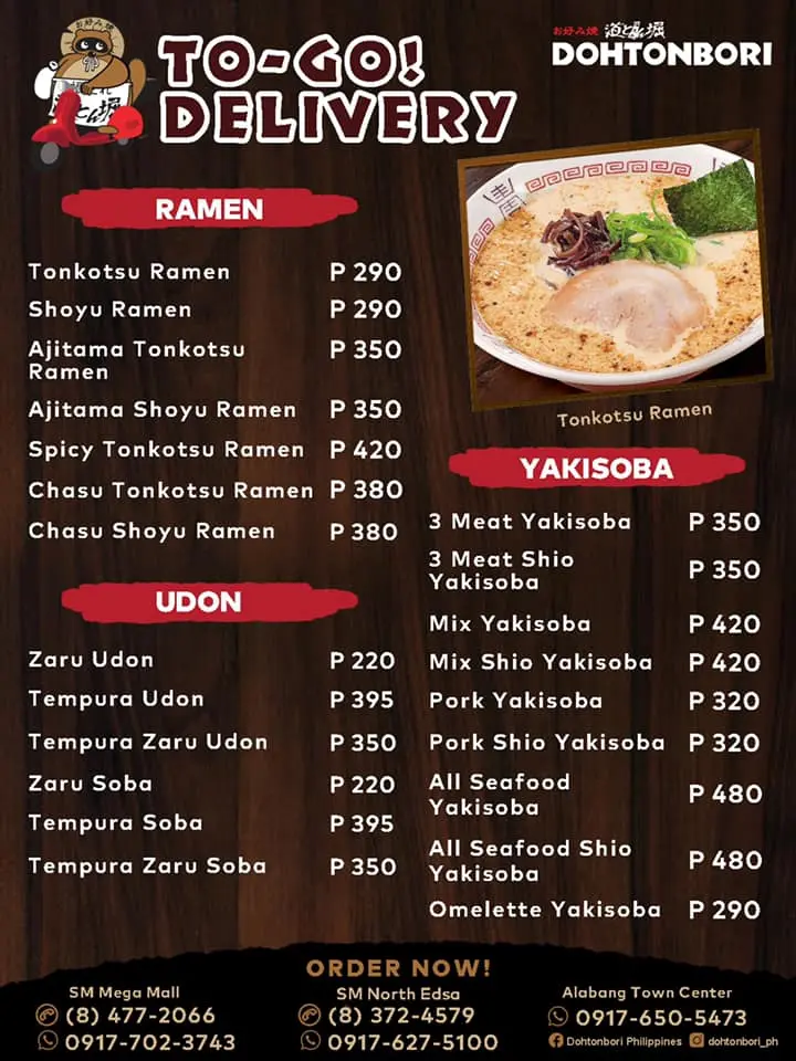 DOHTONBORI RAMEN MENU PRICES