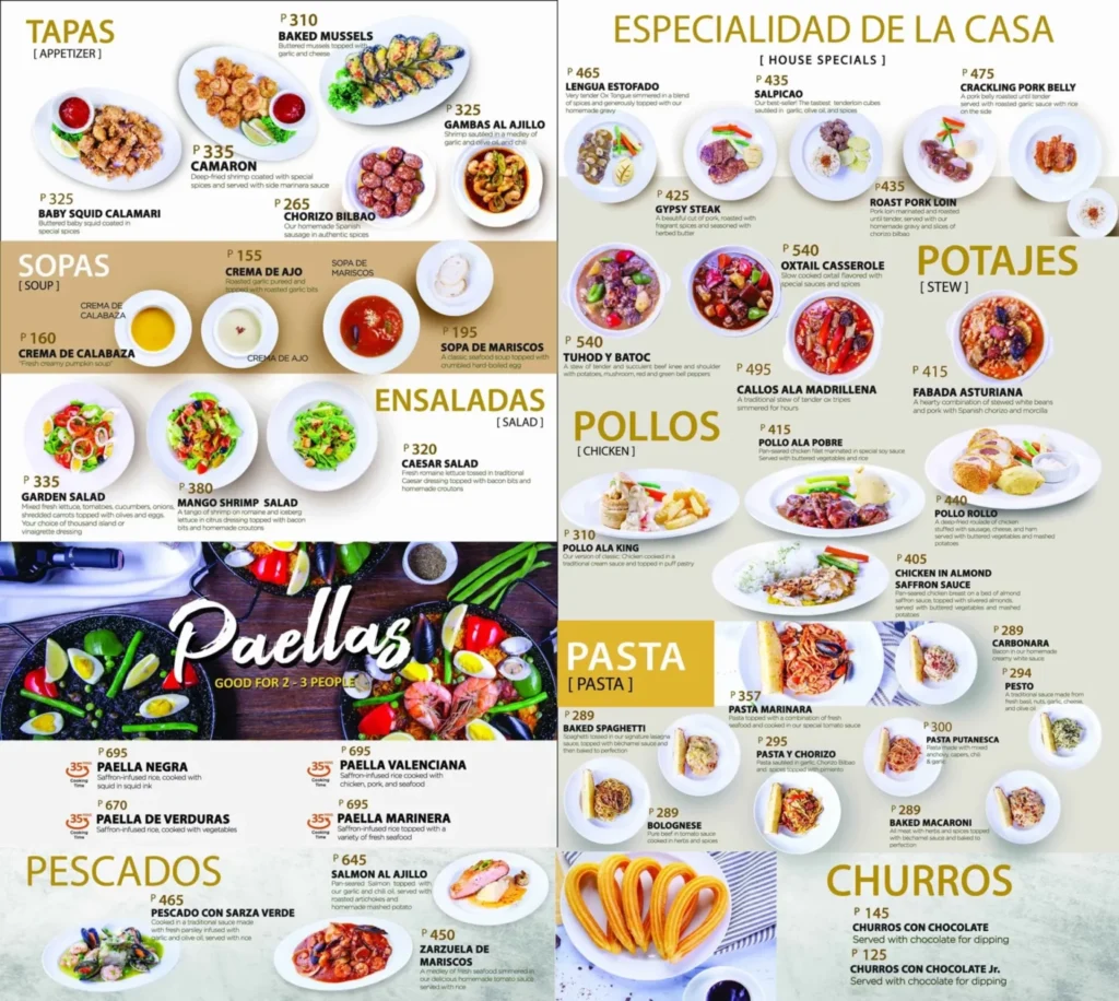 DULCINEA PASTA MENU PRICES