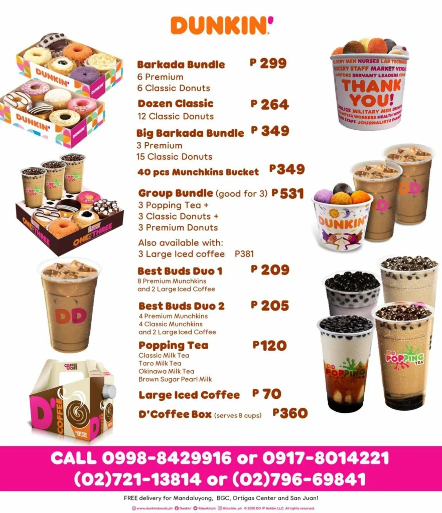 DUNKIN DONUTS DUNKACINNO PRICES