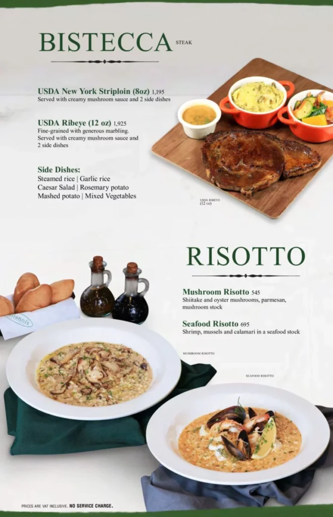 ITALIANNIS BISTECCA PRICES