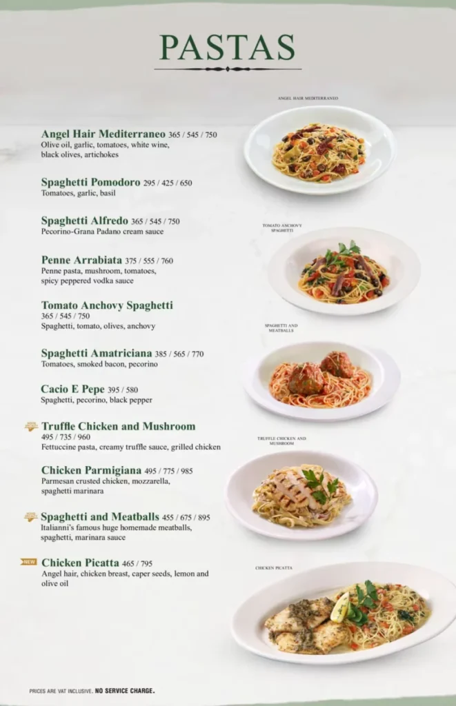 ITALIANNIS PASTA PRICES
