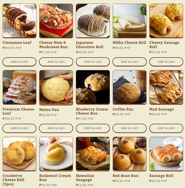 KUMORI BREAD MENU WITH PRICES