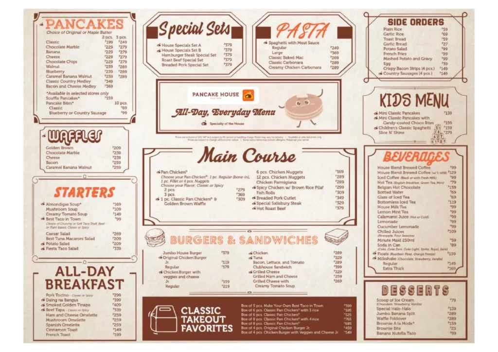 LATEST Pancake House MENU PRICE LIST