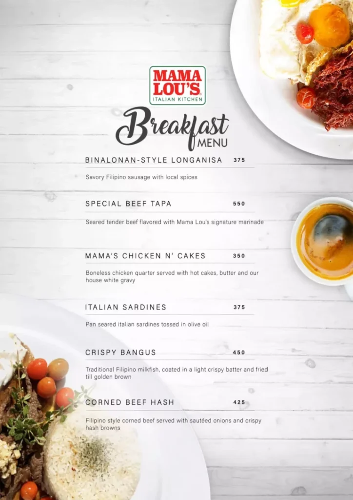 MAMA LOU’S MENU PICTURES