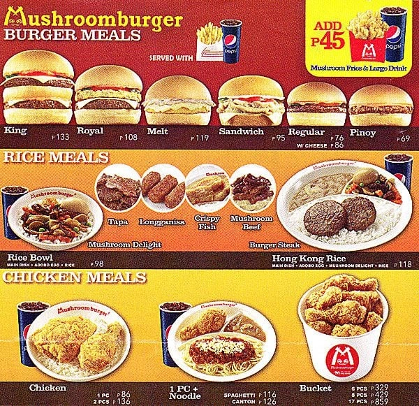 MUSHROOM BURGER DESSERTS PRICES