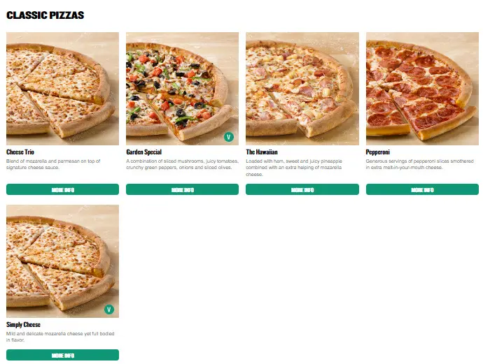 PAPA JOHN’S CLASSIC PIZZA PRICES
