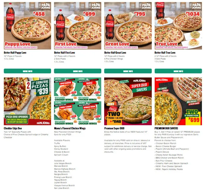 PAPA JOHNS PROMOS PRICES
