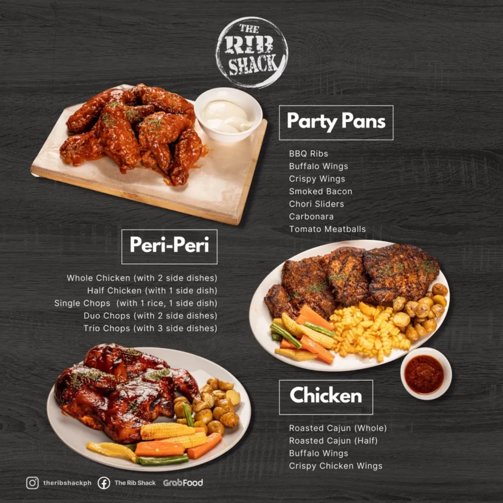 RIB SHACK PARTY PLANS MENU WITH PRICES
RIB SHACK PERI-PERI MENU PRICES