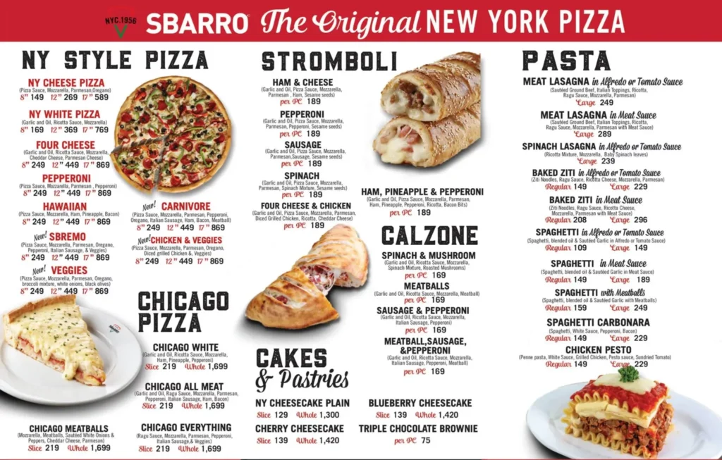 SBARRO CAKES PRICES