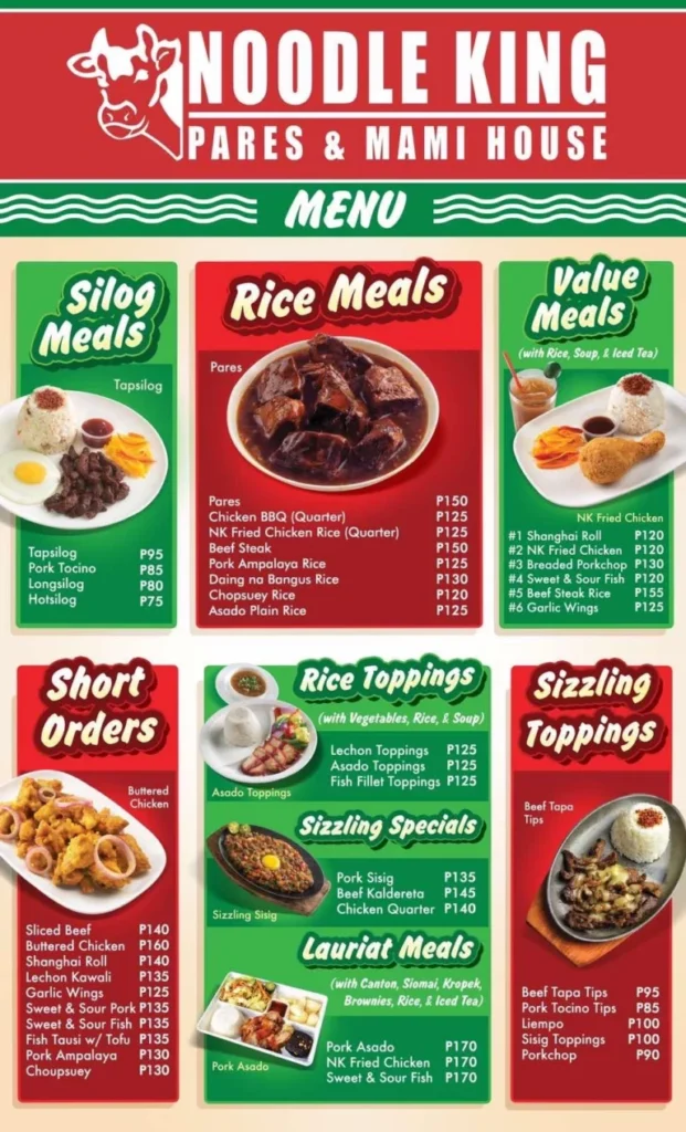 SILOG MEALS MENU NOODLE KING NOODLE KING RICE MEALS PRICES