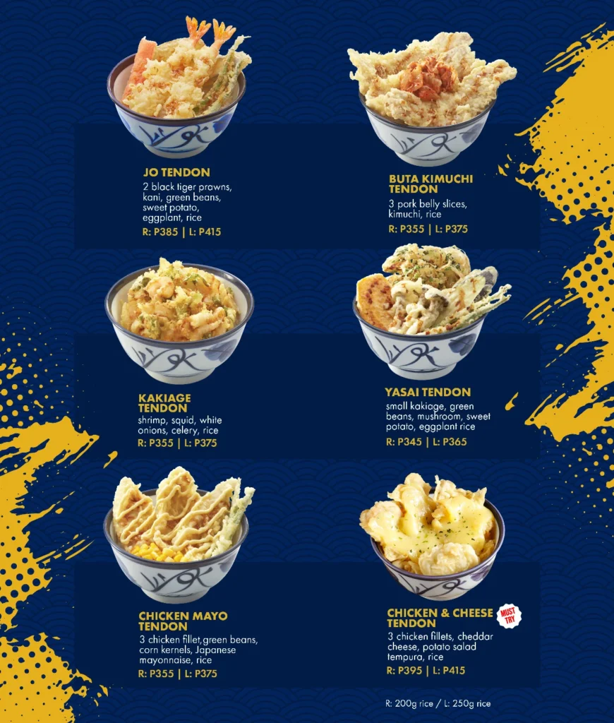 TENYA TEMPURA TENDON MENU WITH PRICES
