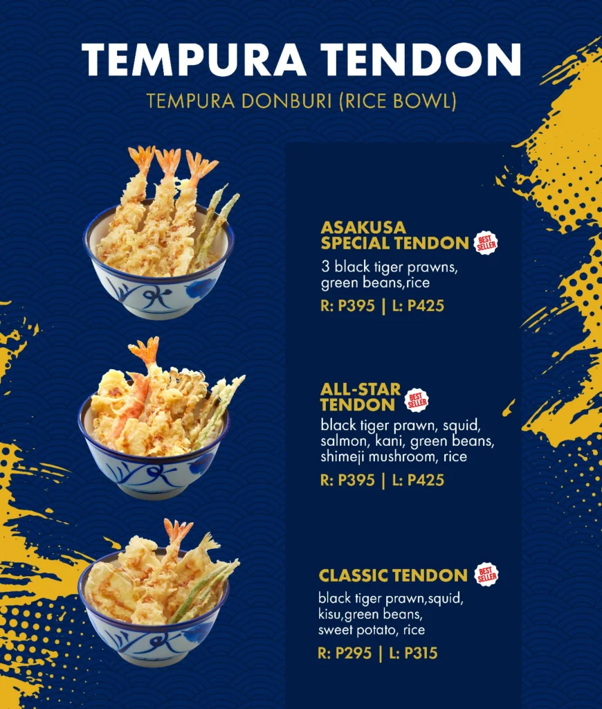 TENYA TEMPURA TENDON MENU WITH PRICES
