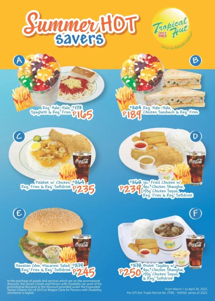 TROPICAL HUT BIG BREAKFAST MEALS MENU PRICES
