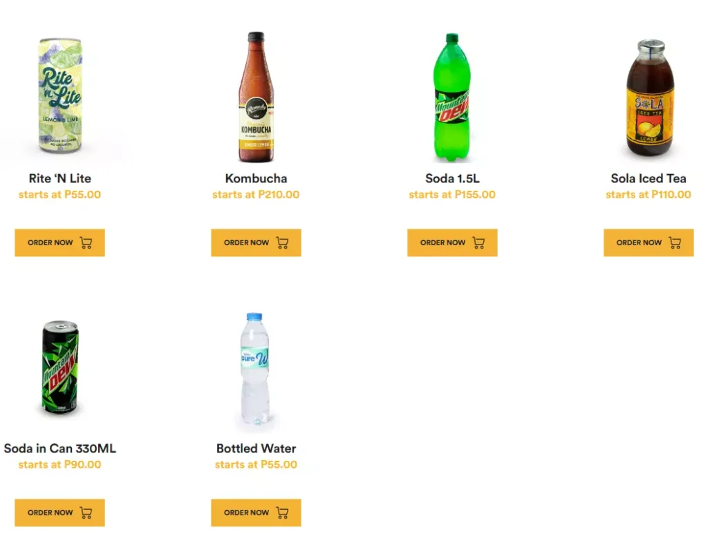 YELLOW CAB NON-ALCOHOLIC BEVERAGES PRICES