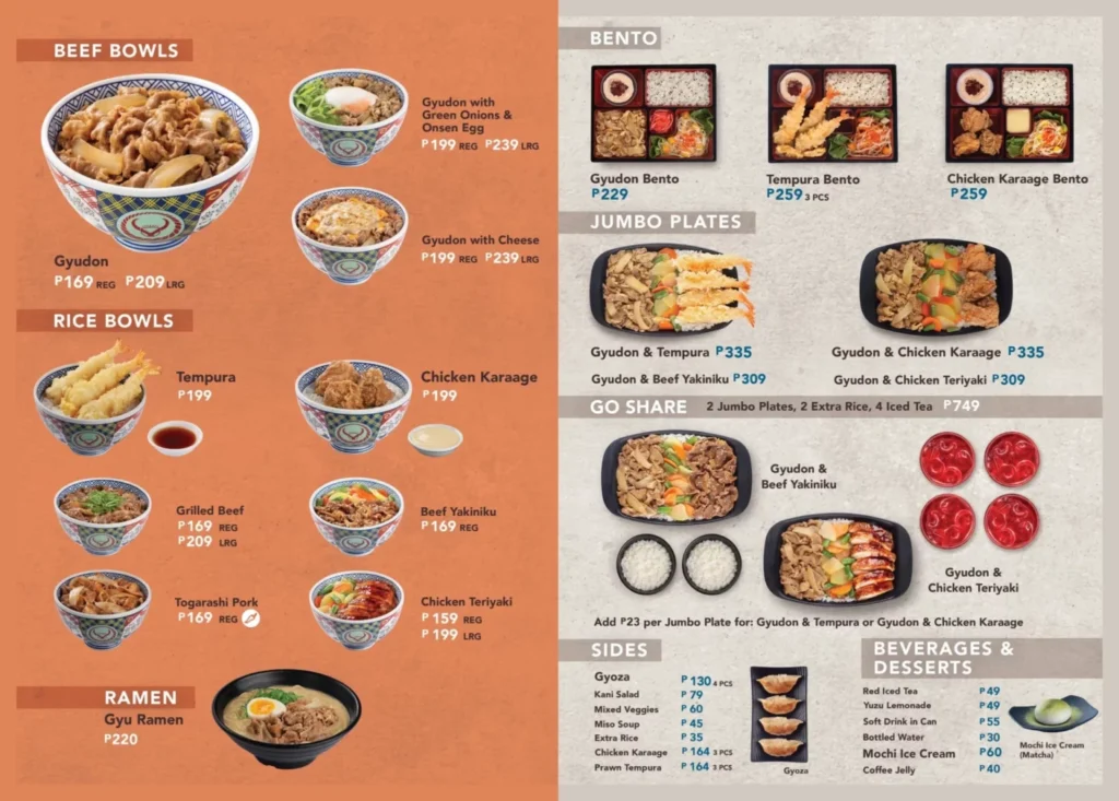 YOSHINOYA RICE BOWL MENU WITH PRICES YOSHINOYA SUKIYAKI & RAMEN PRICES