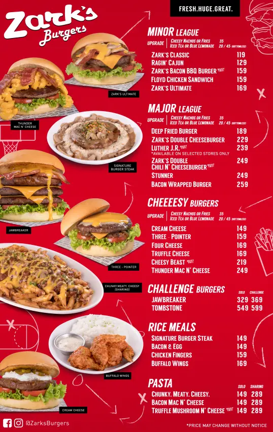 ZARKS BURGER CHEESY BURGER MENU PRICES
