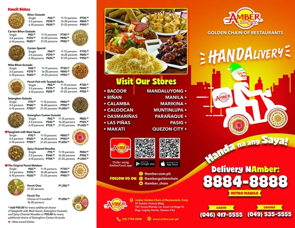 AMBER BEST SELLERS MENU PRICES