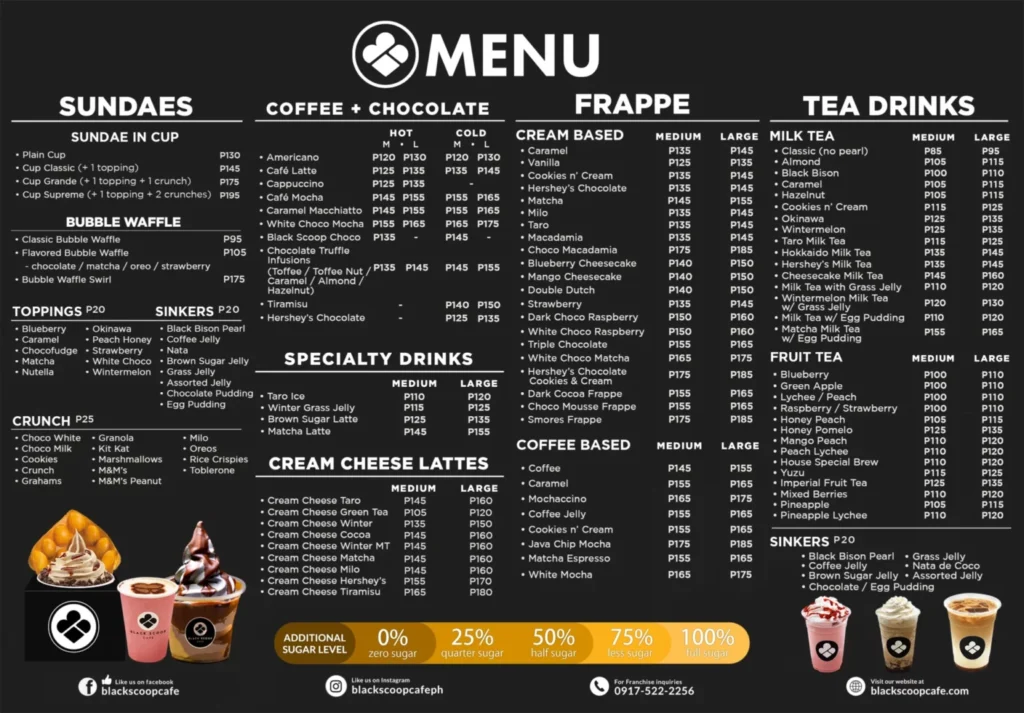 BLACK SCOOP BARISTA FAVORITES MENU WITH PRICES