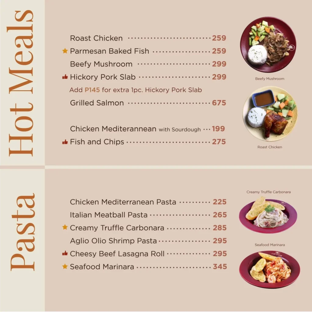 CAFE FRANCE HOT MEALS MENU PRICES CAFE FRANCE PASTA PRICES