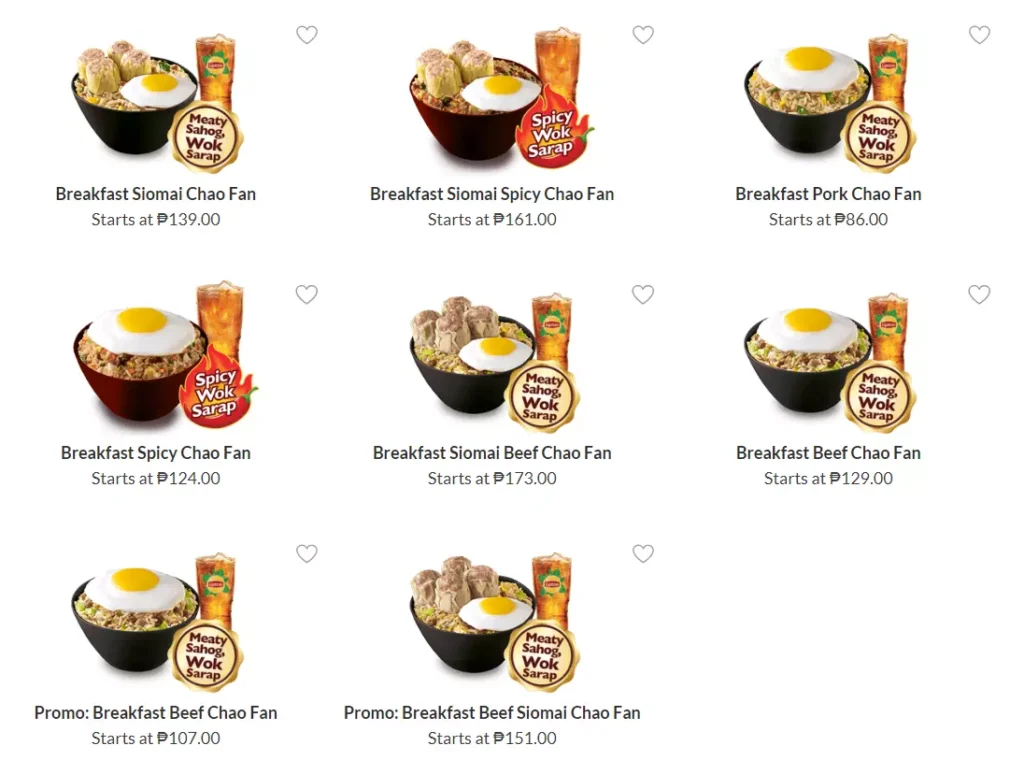 CHOWKING BREAKFAST MENU WITH PRICE