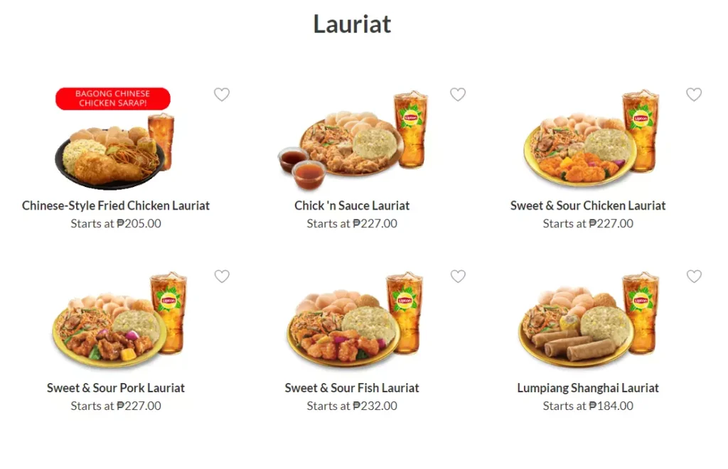 CHOWKING LAURIAT PRICES