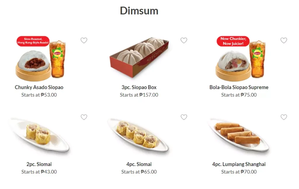 CHOWKING MENU DIMSUM PRICES