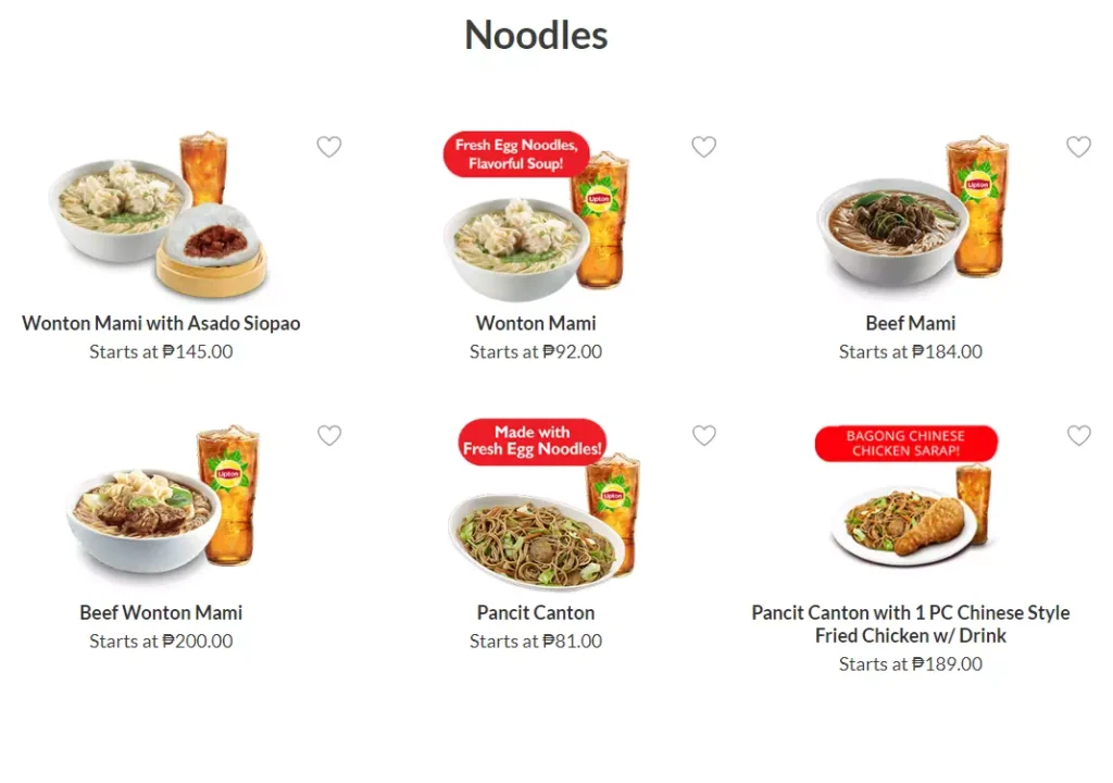 CHOWKING NOODLES PRICES