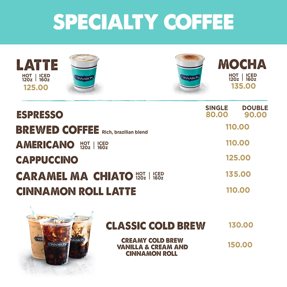 CINNABON COFFEE BEVERAGES PRICES