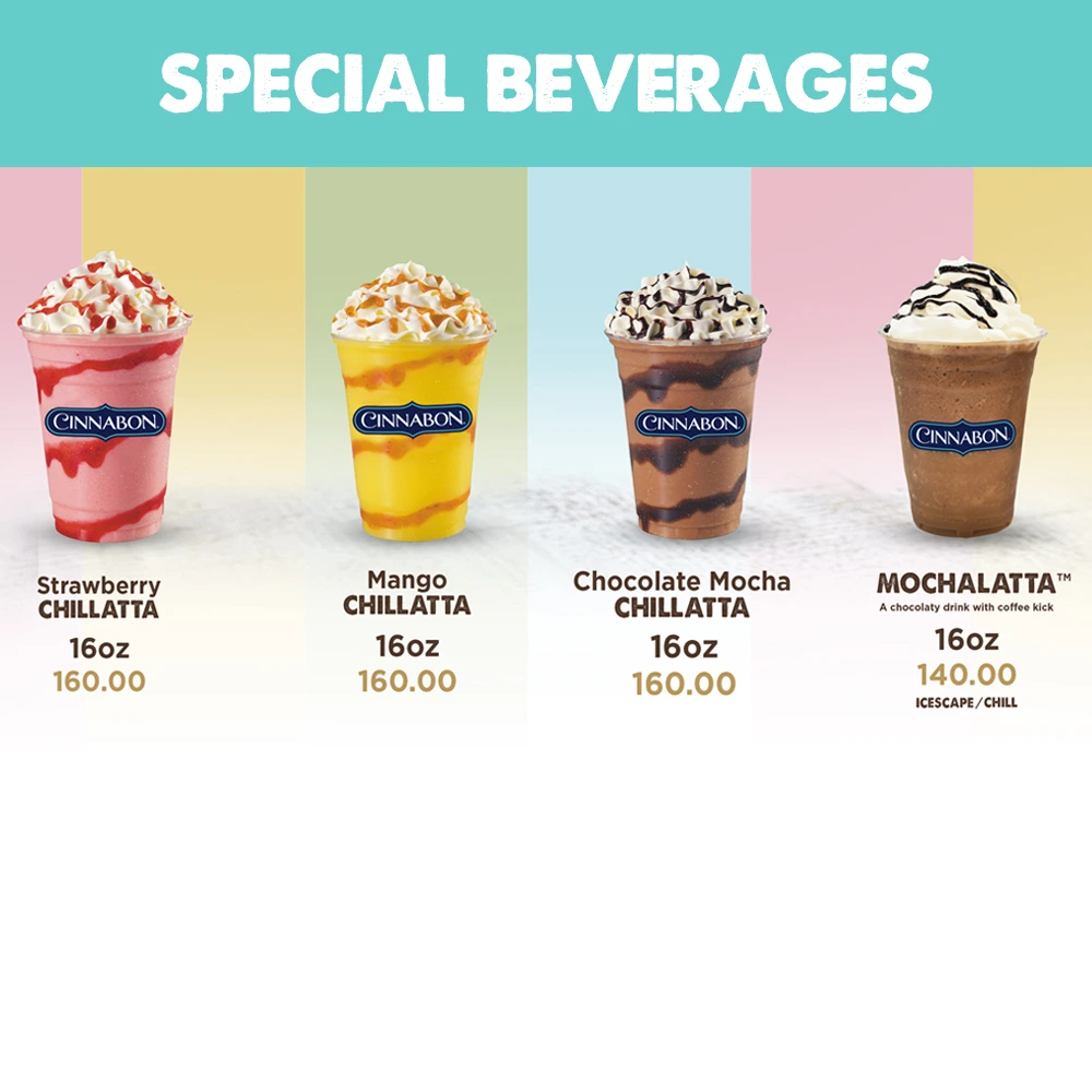 CINNABON SPECIALITY DRINKS MENU WITH PRICES