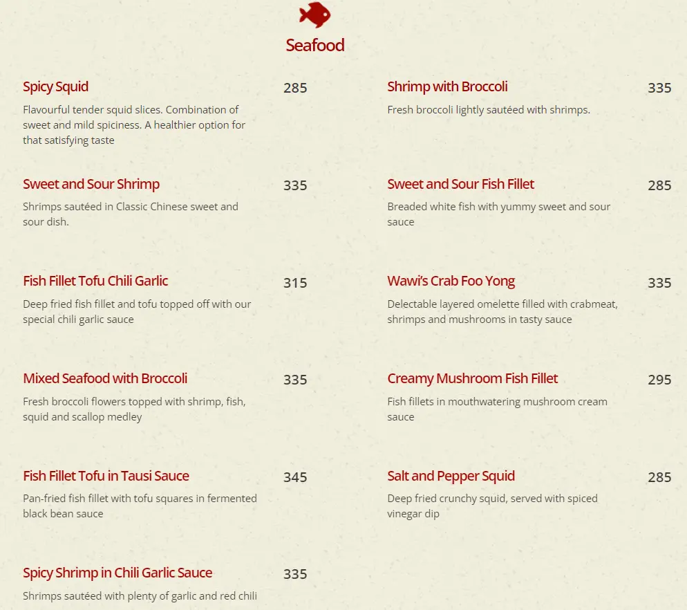 CLASSIC SAVORY SEAFOOD MENU PRICES
