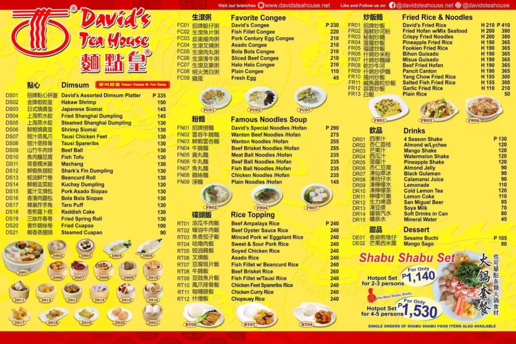 DAVID’S TEA HOUSE DIMSUM MENU WITH PRICES
DAVID’S TEA HOUSE NOODLES MENU PRICES