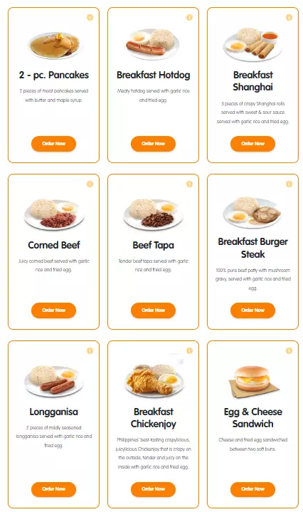 JOLLIBEE BREAKFAST MENU WITH PRICES