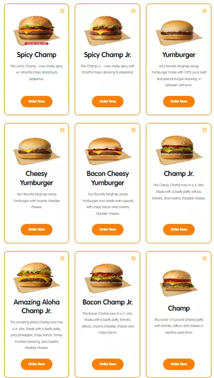 JOLLIBEE BURGERS MENU WITH PRICES
