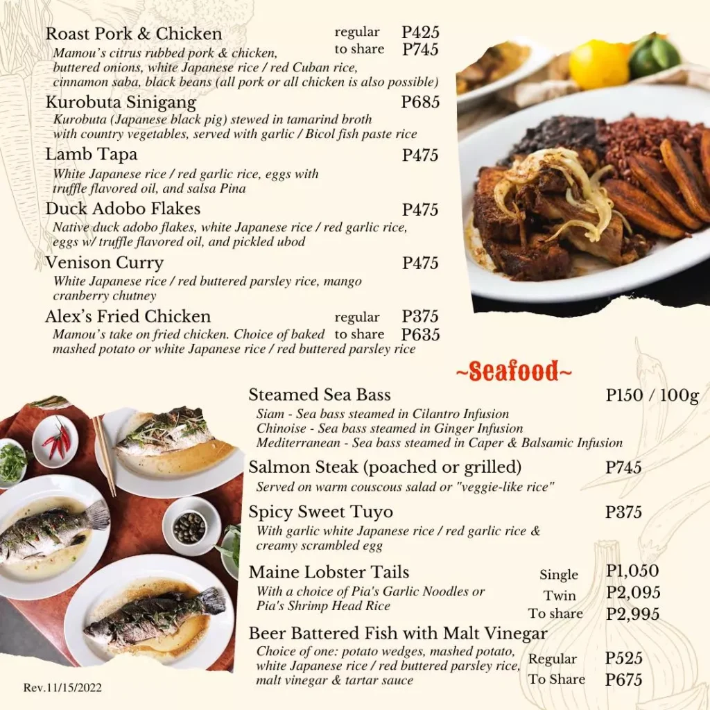 MAMOU SEAFOOD MENU PRICES