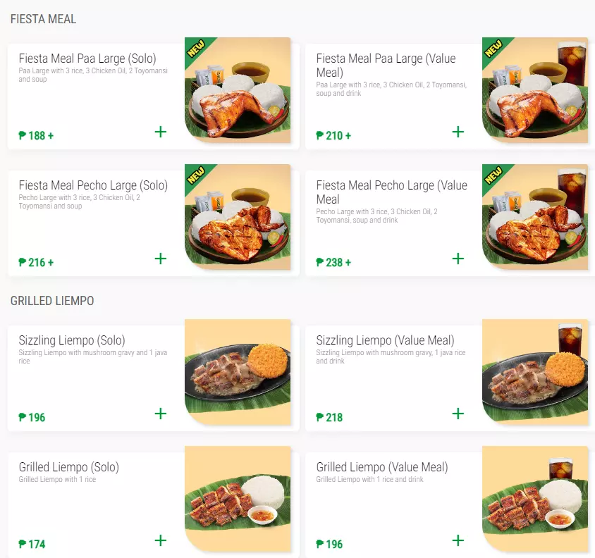 MANG INASAL FIESTA MEAL MENU PRICES