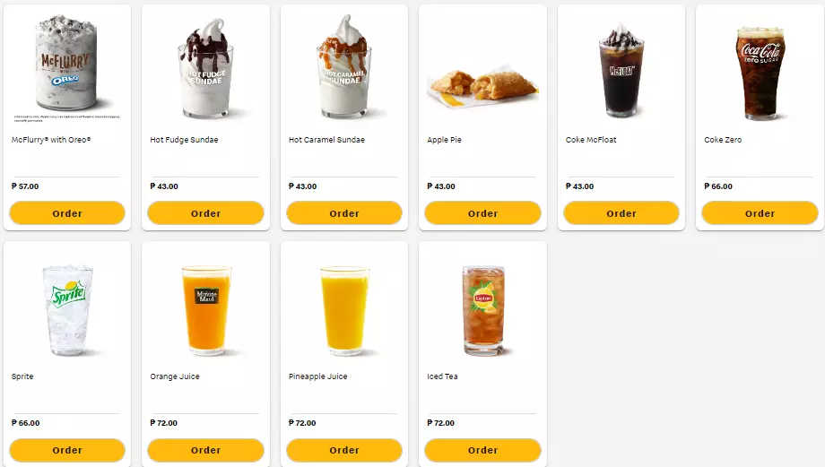 MCDONALD’S DESSERTS & DRINKS PRICES