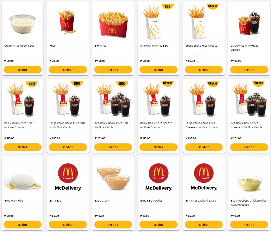 MCDONALD’S PHILIPPINES MENU FRIES & EXTRAS PRICES