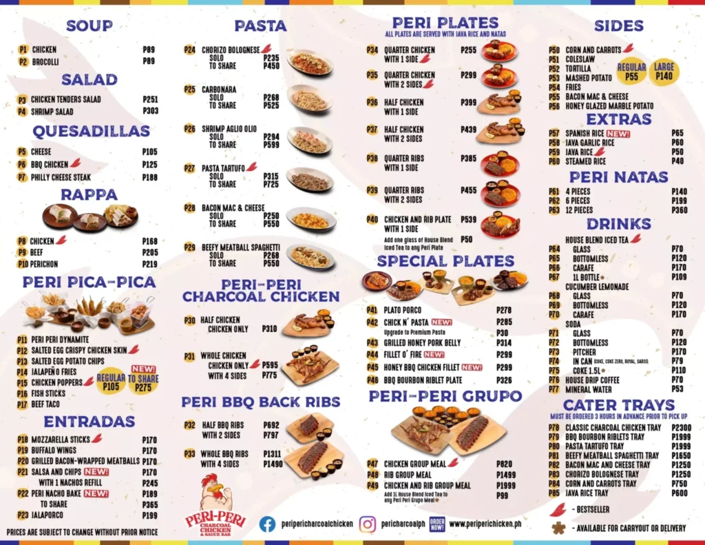 PERI PERI BEST SELLER MENU WITH PRICES PERI PERI CHICKEN PROMOS MENU PRICES PERI PERI PICA-PICA MENU WITH PRICES