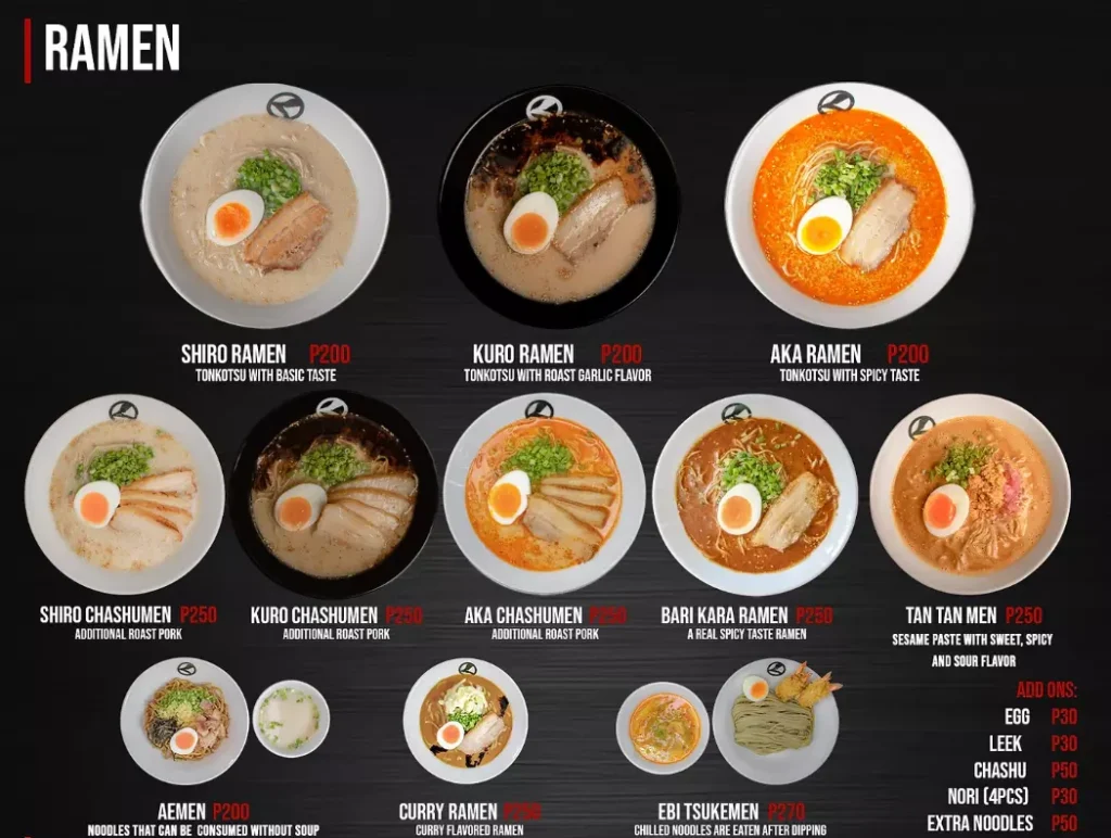 RAMEN KURODA RAMEN MENU WITH PRICES