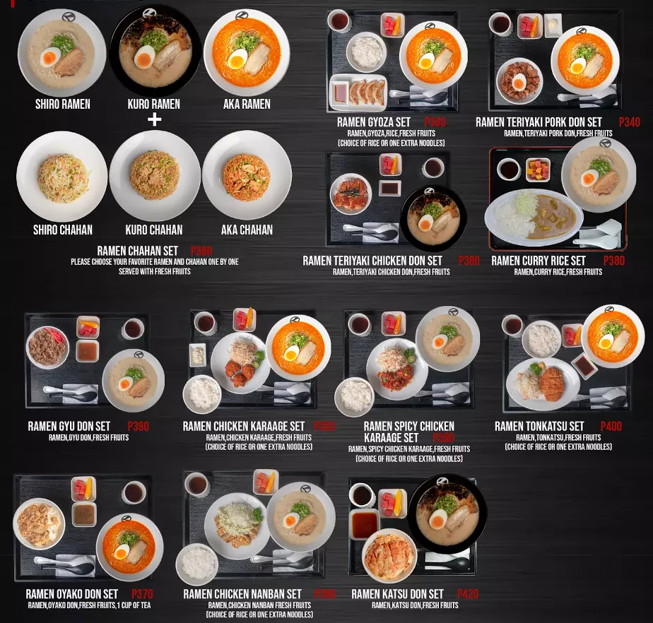 RAMEN KURODA SET MEALS PRICES