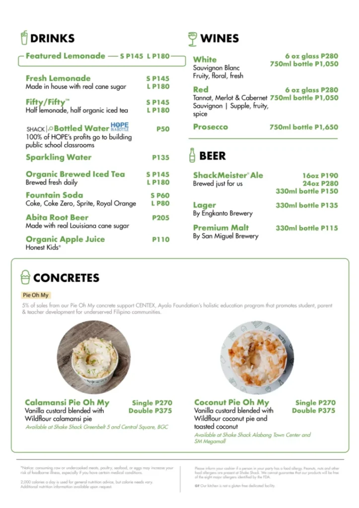 SHAKE SHACK BEER & WINE PRICES