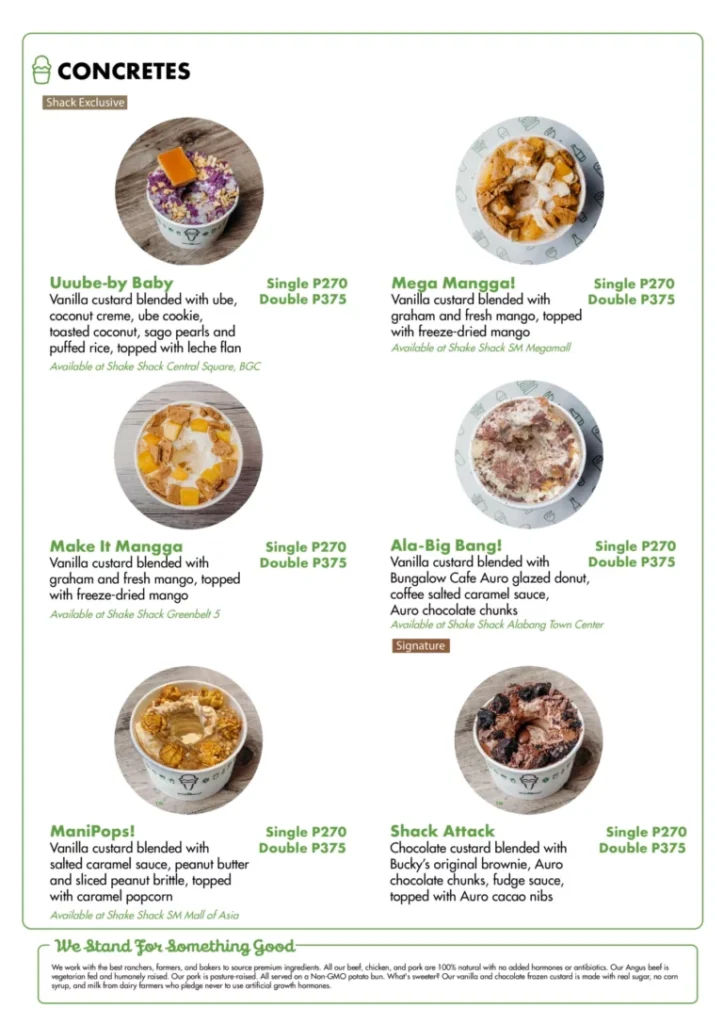 SHAKE SHACK CONCRETES MENU WITH PRICES